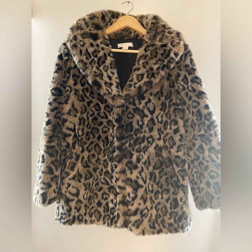 H&M leopard faux fur coat